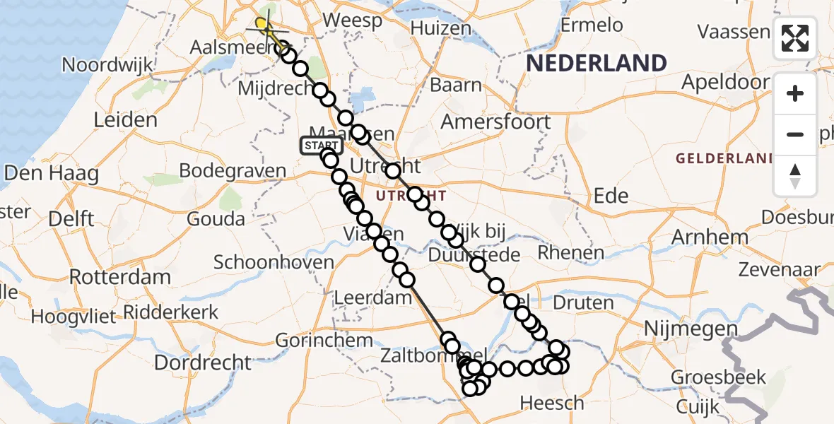 Routekaart van de vlucht: Politiehelikopter naar Amstelveen