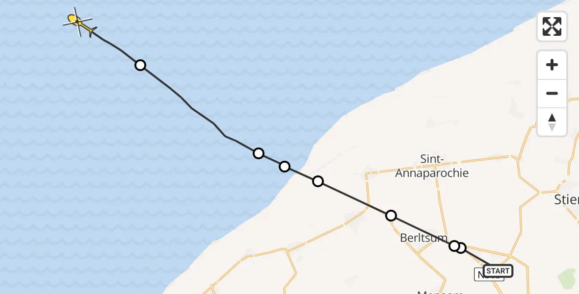 Routekaart van de vlucht: Ambulancehelikopter naar Oosterend