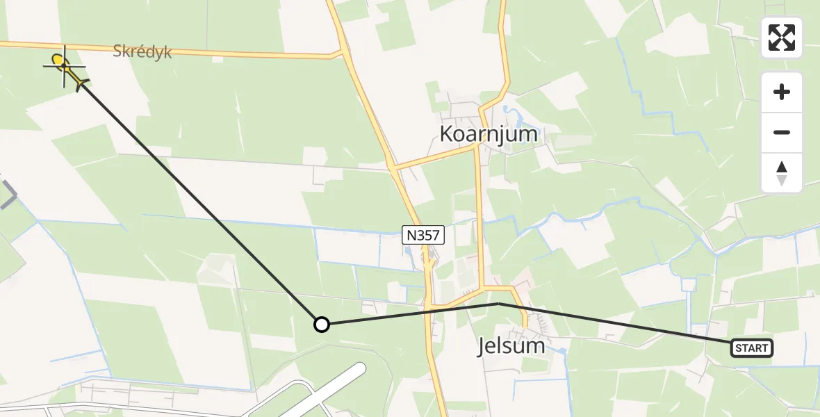 Routekaart van de vlucht: Ambulanceheli naar Koarnjum