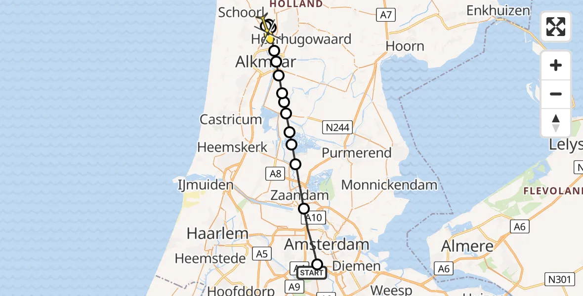 Routekaart van de vlucht: Lifeliner 1 naar Koedijk