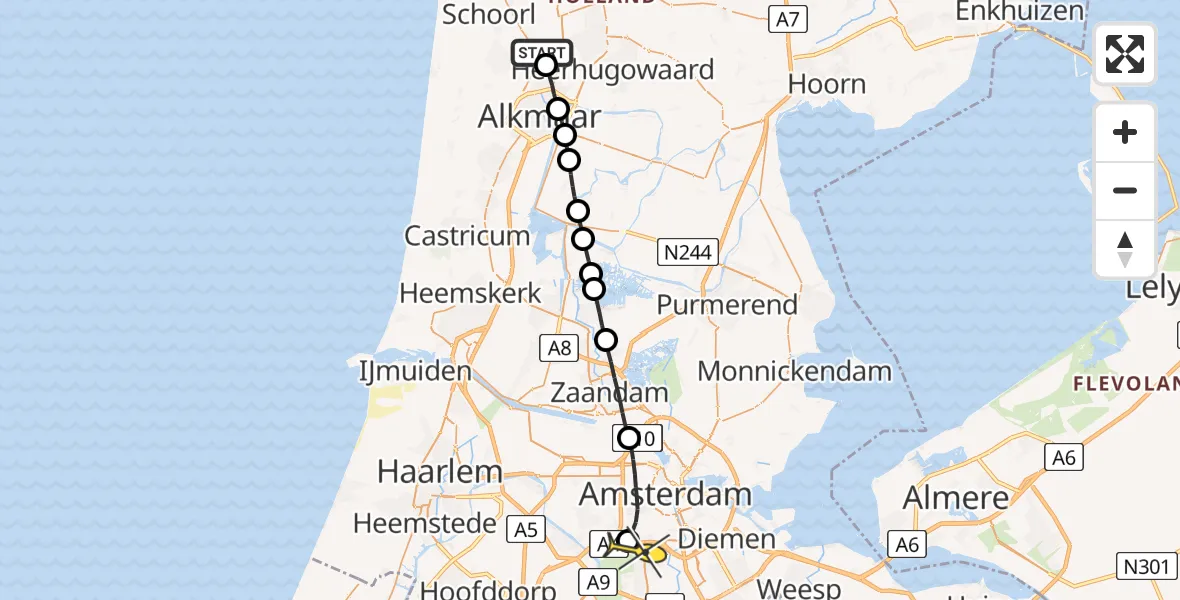 Routekaart van de vlucht: Lifeliner 1 naar VU Medisch Centrum Amsterdam