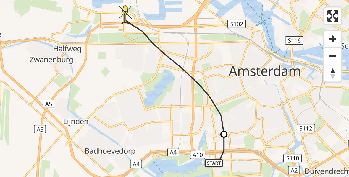 Routekaart van de vlucht: Lifeliner 1 naar Amsterdam