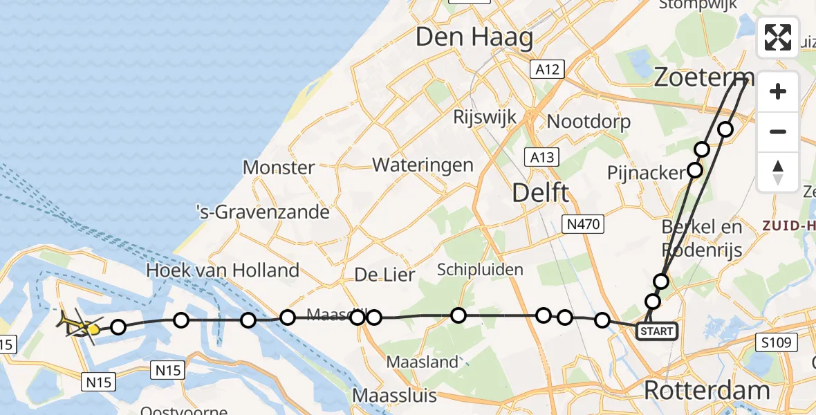 Routekaart van de vlucht: Lifeliner 2 naar Maasvlakte