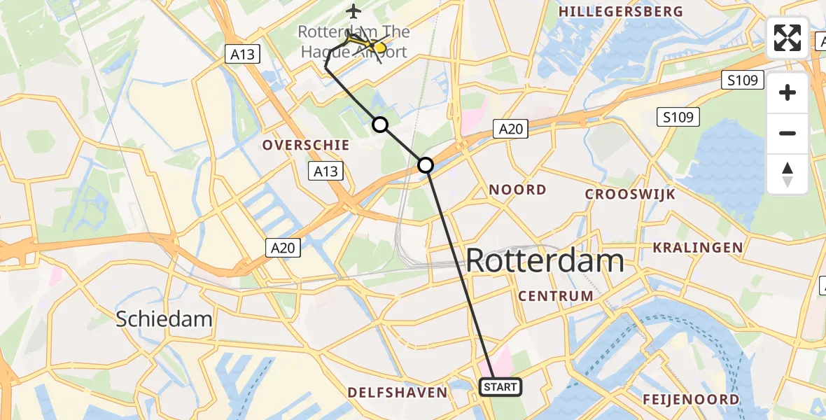 Routekaart van de vlucht: Lifeliner 2 naar Rotterdam The Hague Airport