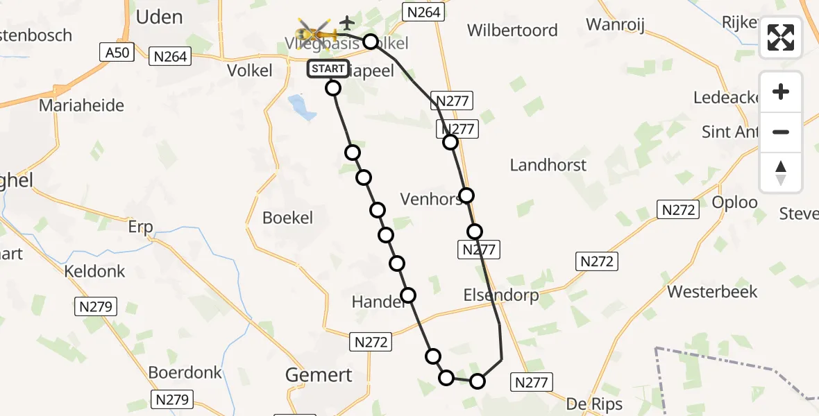 Vluchtroute Traumahelikopter Vliegbasis Volkel - Vliegbasis Volkel, 14 december 2022, 10:52