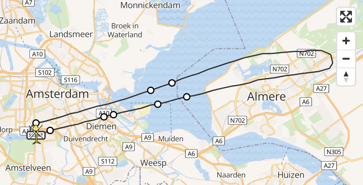 Routekaart van de vlucht: Lifeliner 1 naar VU Medisch Centrum Amsterdam