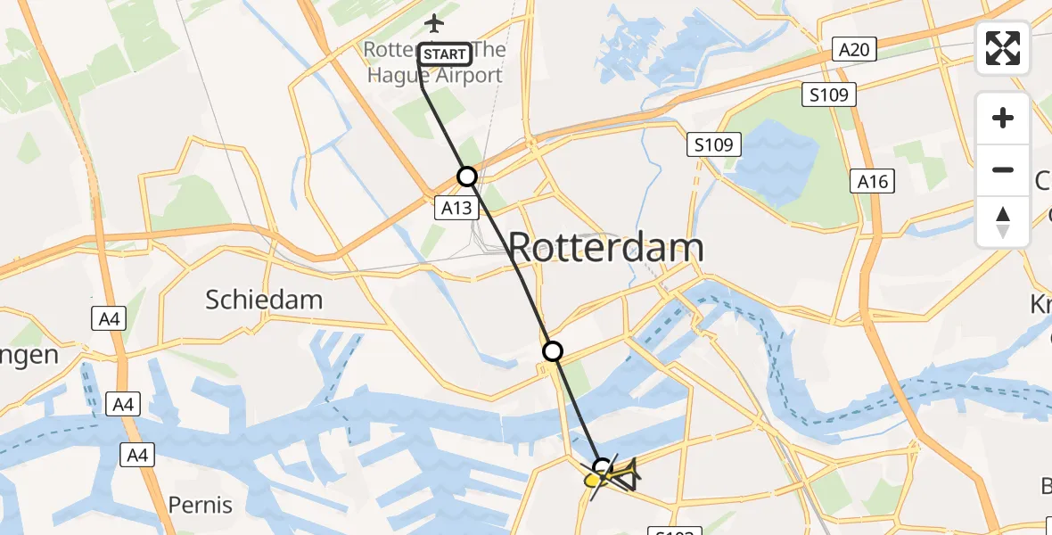 Routekaart van de vlucht: Lifeliner 2 naar Rotterdam