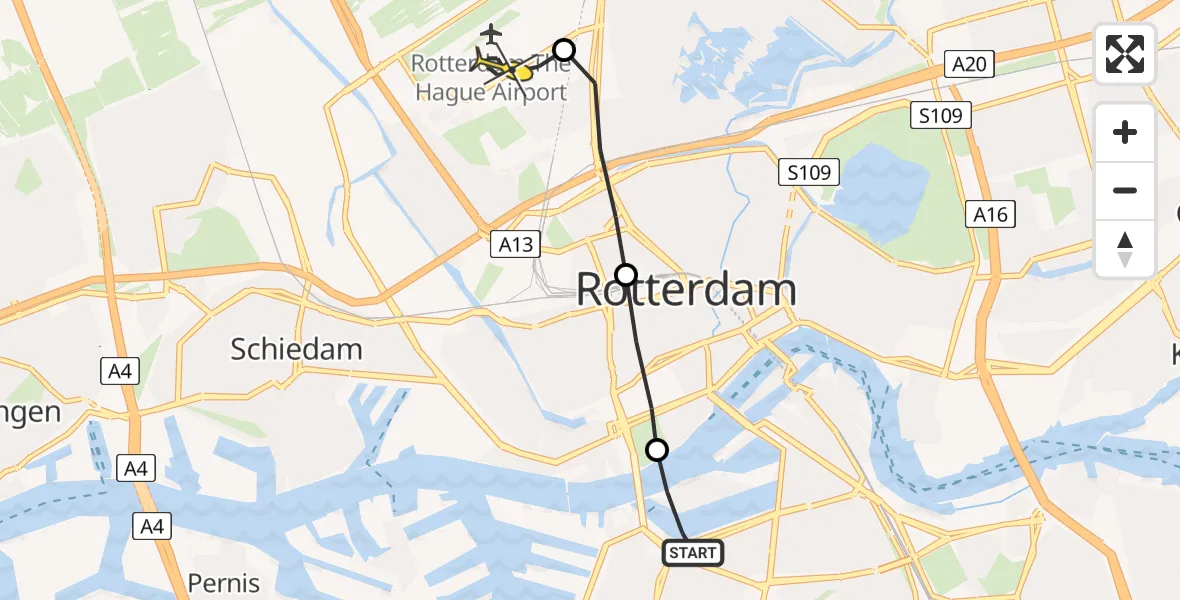 Routekaart van de vlucht: Lifeliner 2 naar Rotterdam The Hague Airport