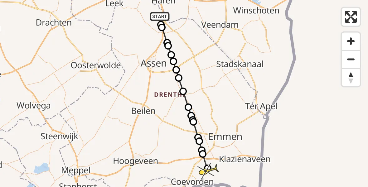 Routekaart van de vlucht: Lifeliner 4 naar Dalerveen