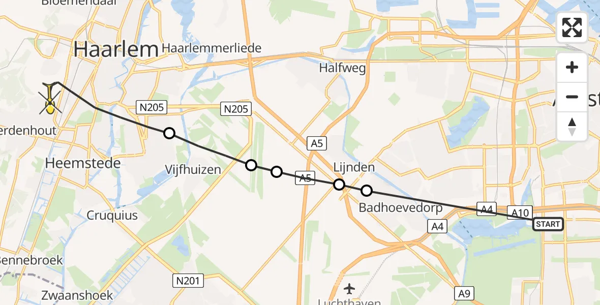 Routekaart van de vlucht: Lifeliner 1 naar Haarlem