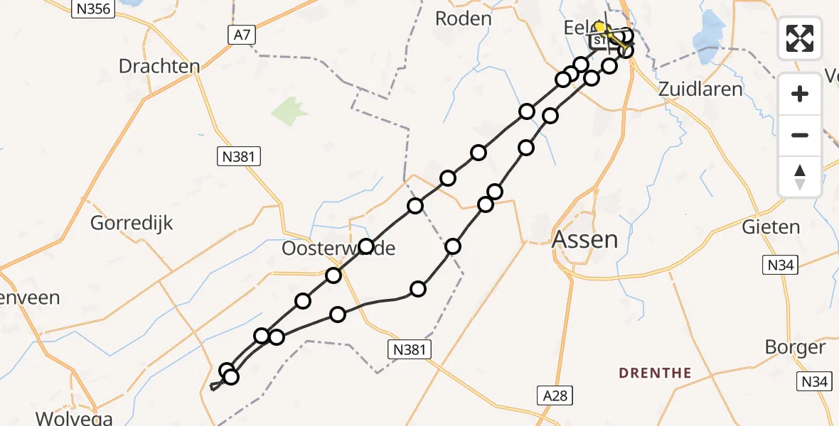 Routekaart van de vlucht: Lifeliner 4 naar Groningen Airport Eelde