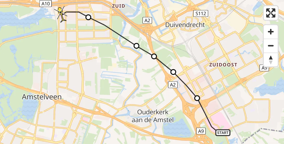 Routekaart van de vlucht: Lifeliner 1 naar VU Medisch Centrum Amsterdam