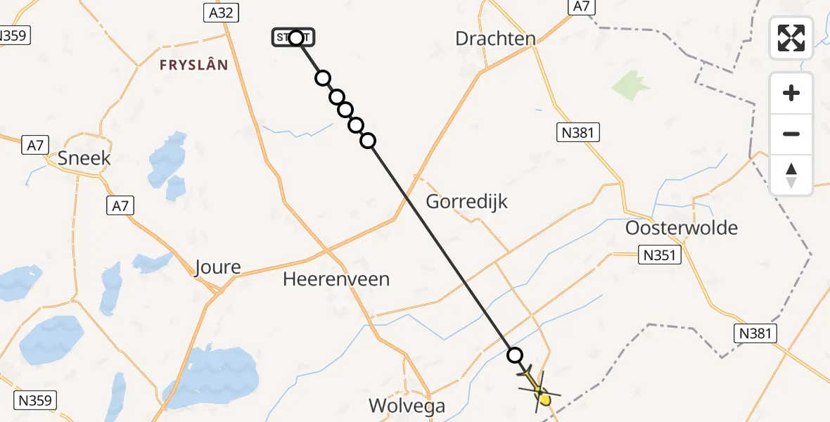 Routekaart van de vlucht: Ambulanceheli naar Noordwolde