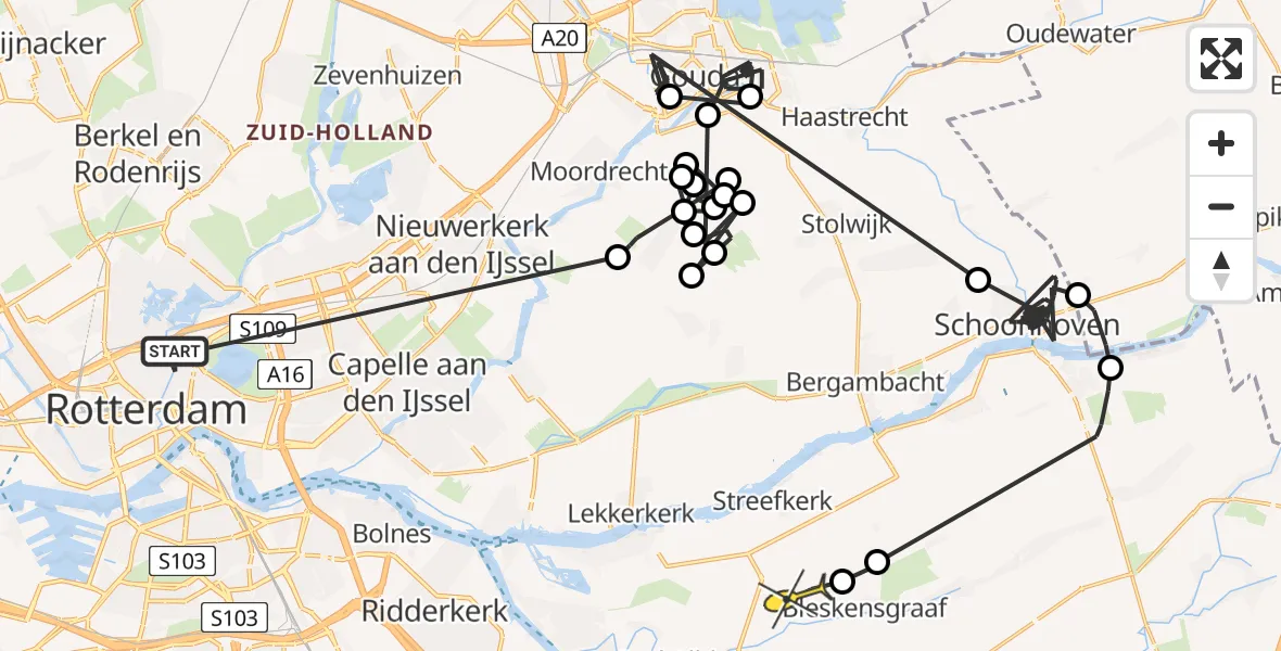 Routekaart van de vlucht: Politieheli naar Bleskensgraaf ca