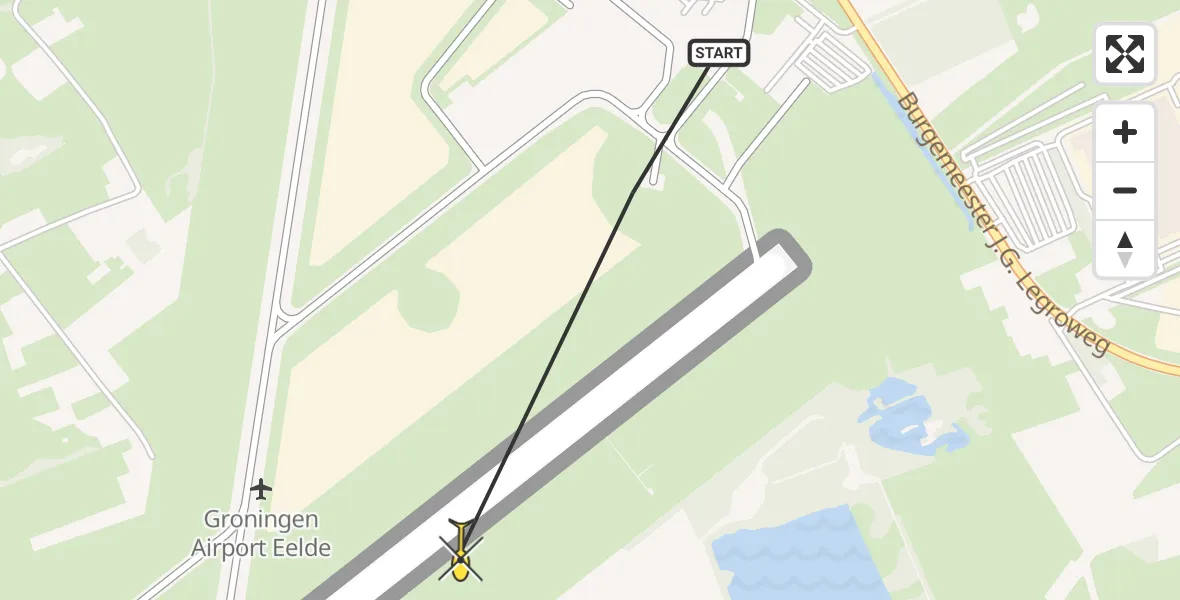 Routekaart van de vlucht: Traumahelikopter naar Groningen Airport Eelde