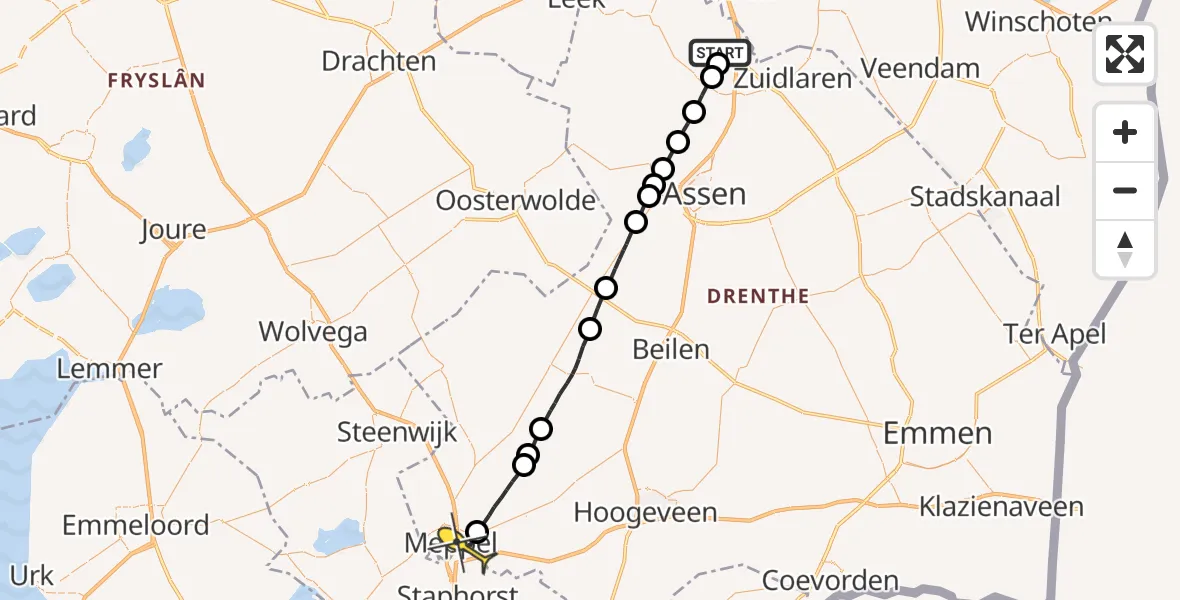 Routekaart van de vlucht: Lifeliner 4 naar Meppel