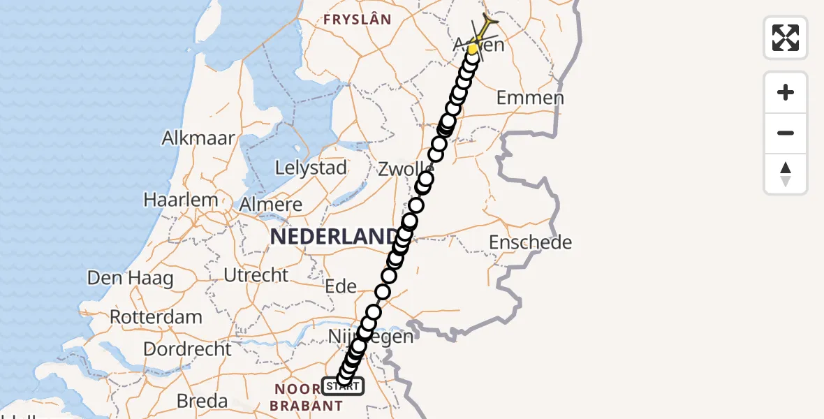 Routekaart van de vlucht: Lifeliner 3 naar Assen