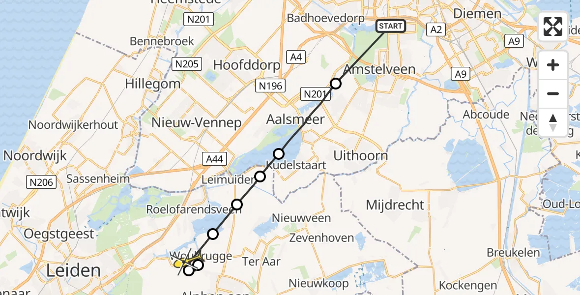 Routekaart van de vlucht: Lifeliner 1 naar Woubrugge