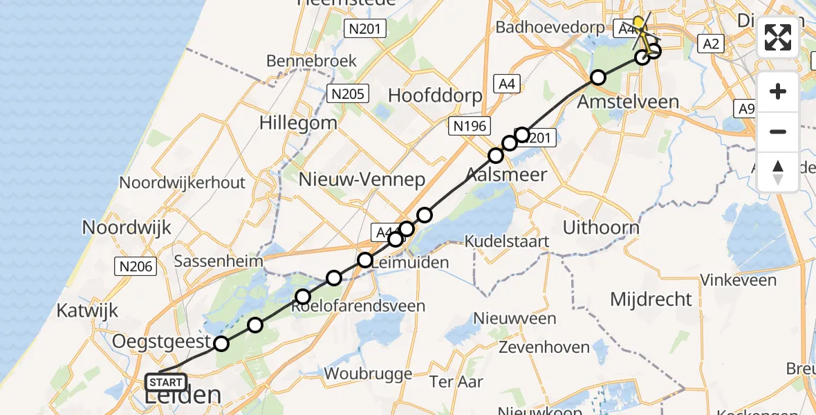 Routekaart van de vlucht: Lifeliner 1 naar VU Medisch Centrum Amsterdam