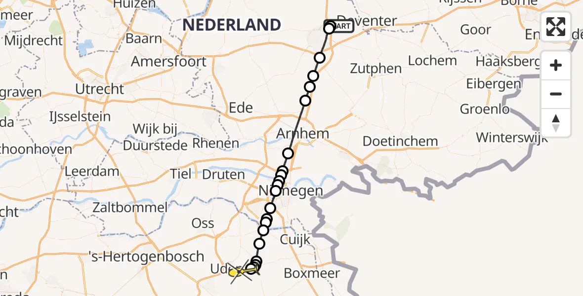 Routekaart van de vlucht: Lifeliner 3 naar Vliegbasis Volkel