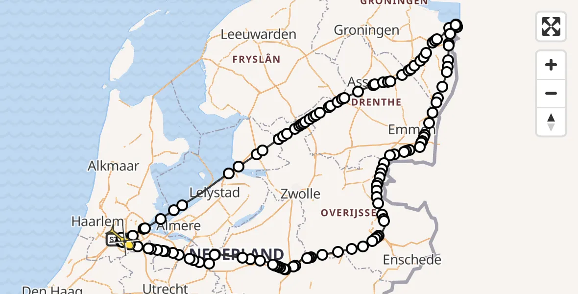 Routekaart van de vlucht: Politieheli naar Schiphol