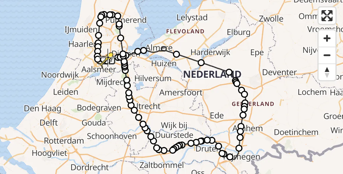 Routekaart van de vlucht: Politieheli naar Schiphol