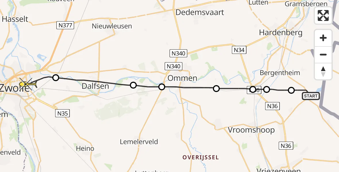 Routekaart van de vlucht: Lifeliner 4 naar Zwolle