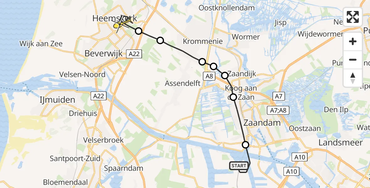 Routekaart van de vlucht: Lifeliner 1 naar Heemskerk