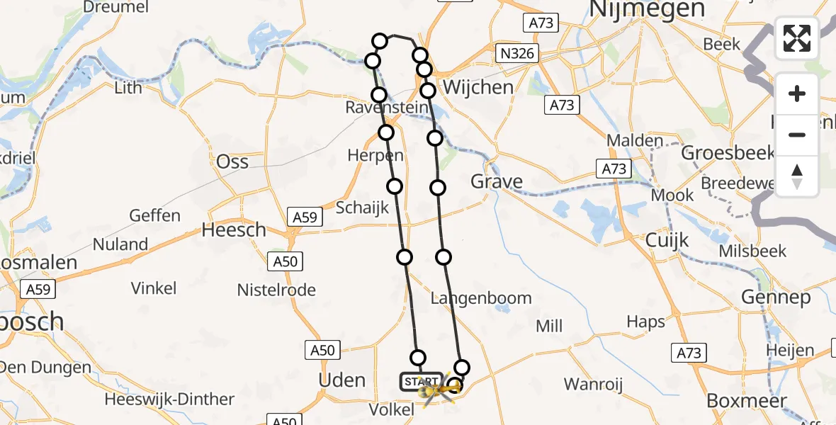 Vluchtroute Traumahelikopter Vliegbasis Volkel - Vliegbasis Volkel, 15 december 2022, 09:22