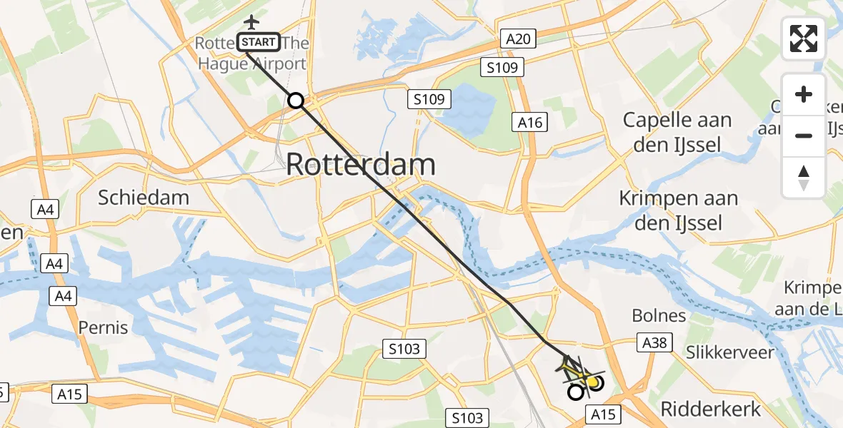 Routekaart van de vlucht: Lifeliner 2 naar Rotterdam