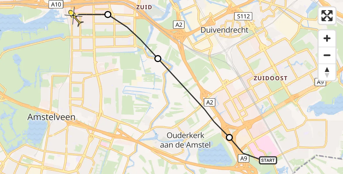 Routekaart van de vlucht: Lifeliner 1 naar VU Medisch Centrum Amsterdam