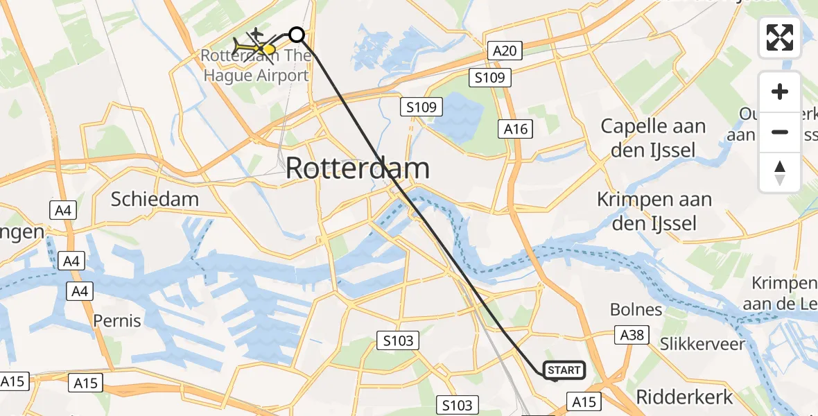 Routekaart van de vlucht: Lifeliner 2 naar Rotterdam The Hague Airport