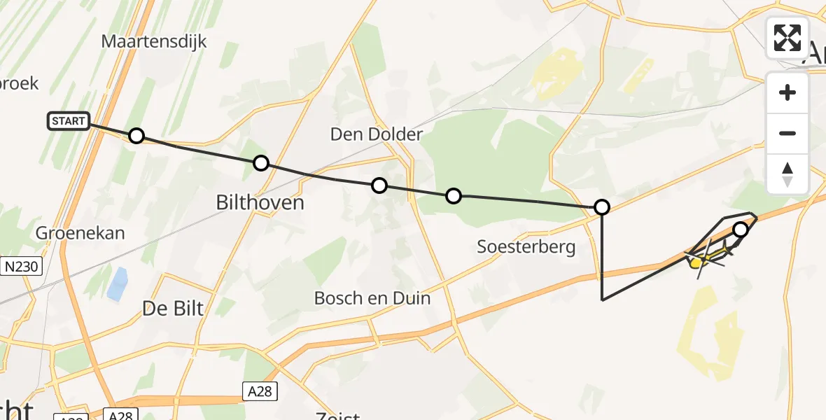 Routekaart van de vlucht: Politieheli naar Leusden