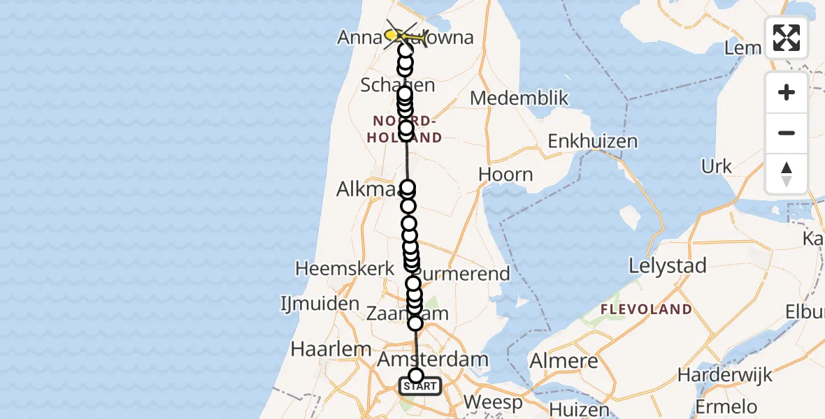 Routekaart van de vlucht: Lifeliner 1 naar Anna Paulowna