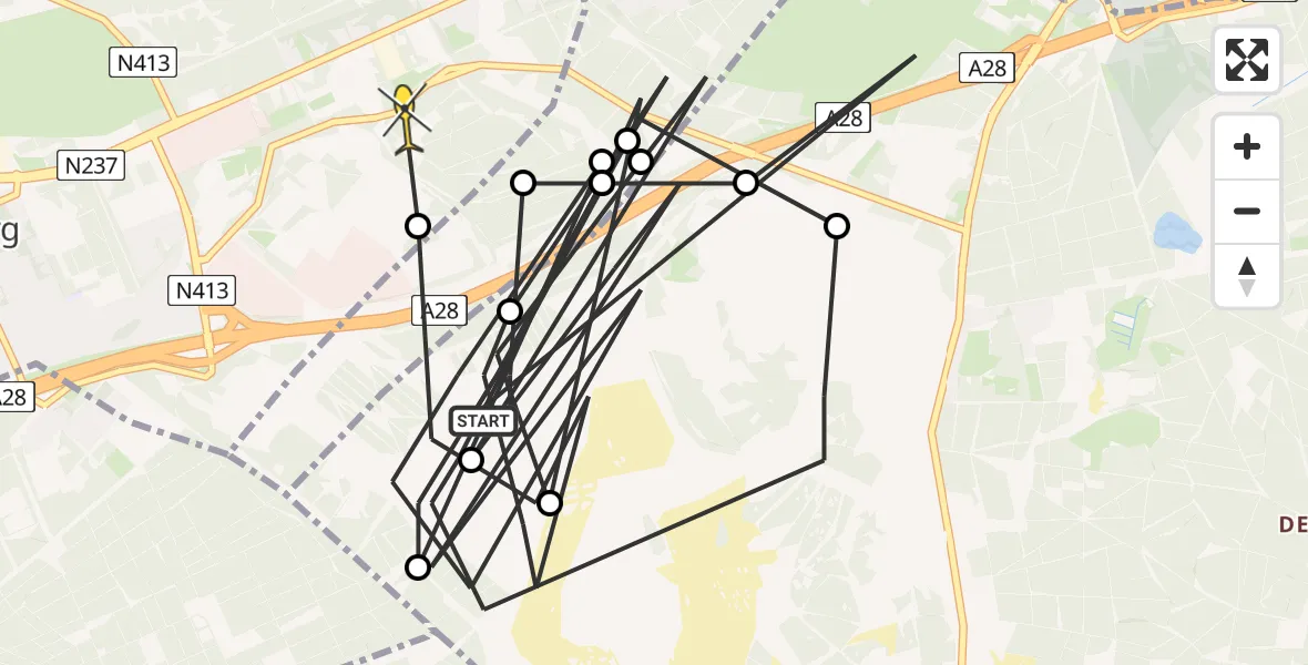 Routekaart van de vlucht: Politieheli naar Soesterberg