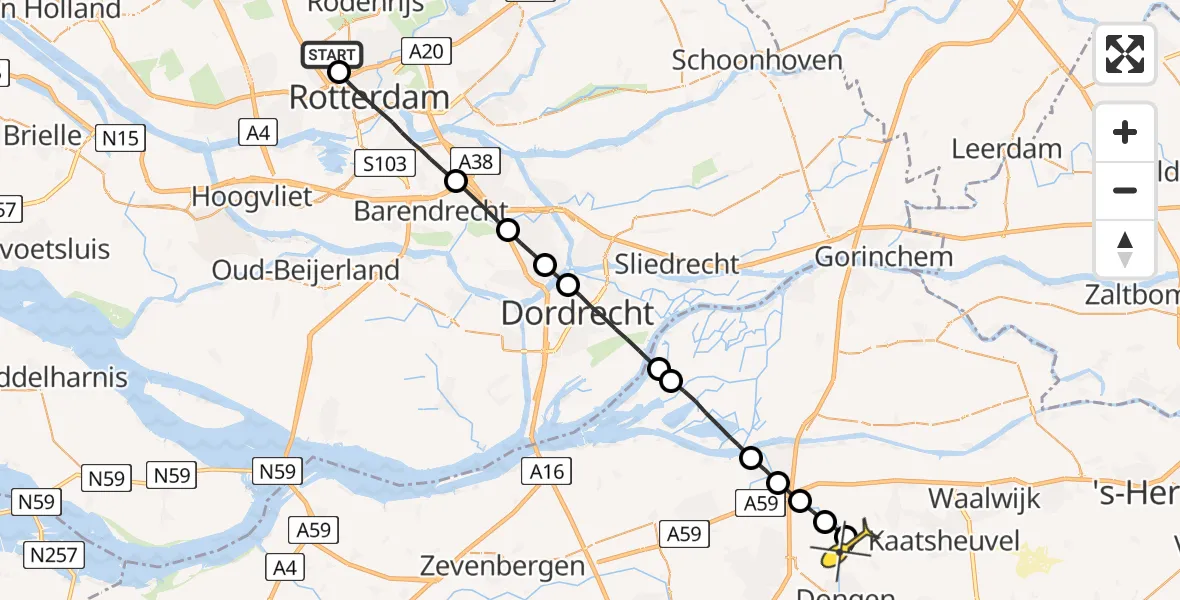 Routekaart van de vlucht: Lifeliner 2 naar 's Gravenmoer