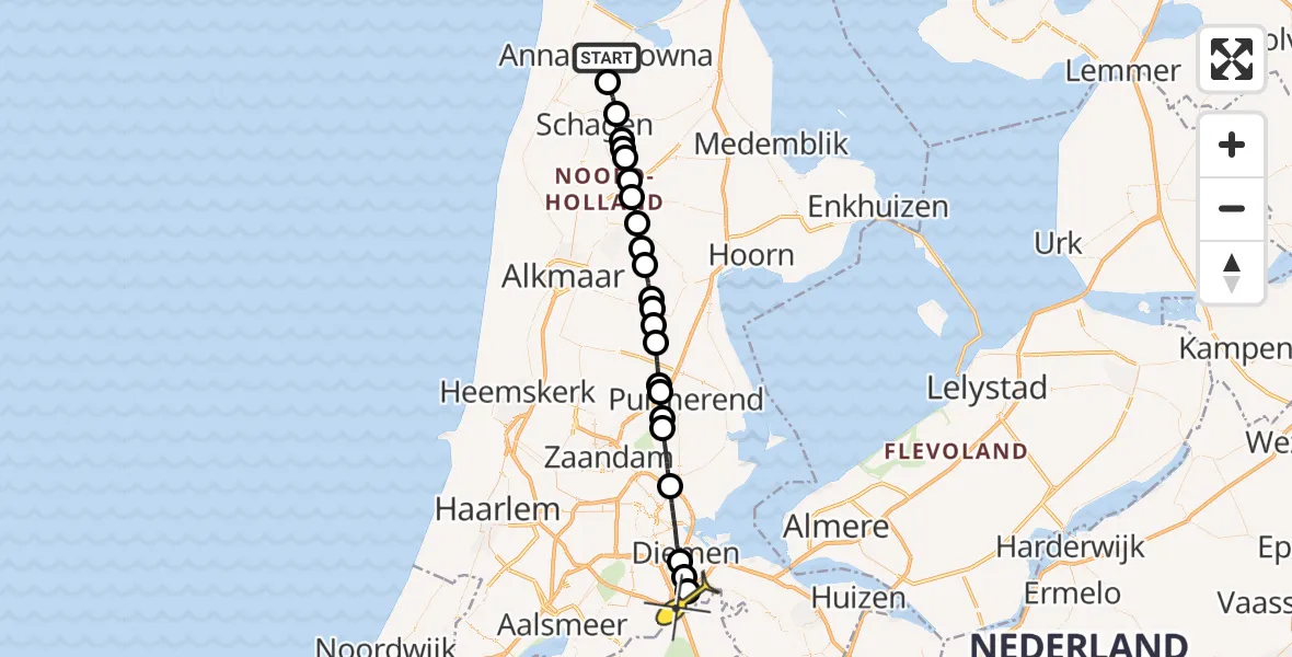 Routekaart van de vlucht: Lifeliner 1 naar Academisch Medisch Centrum (AMC)