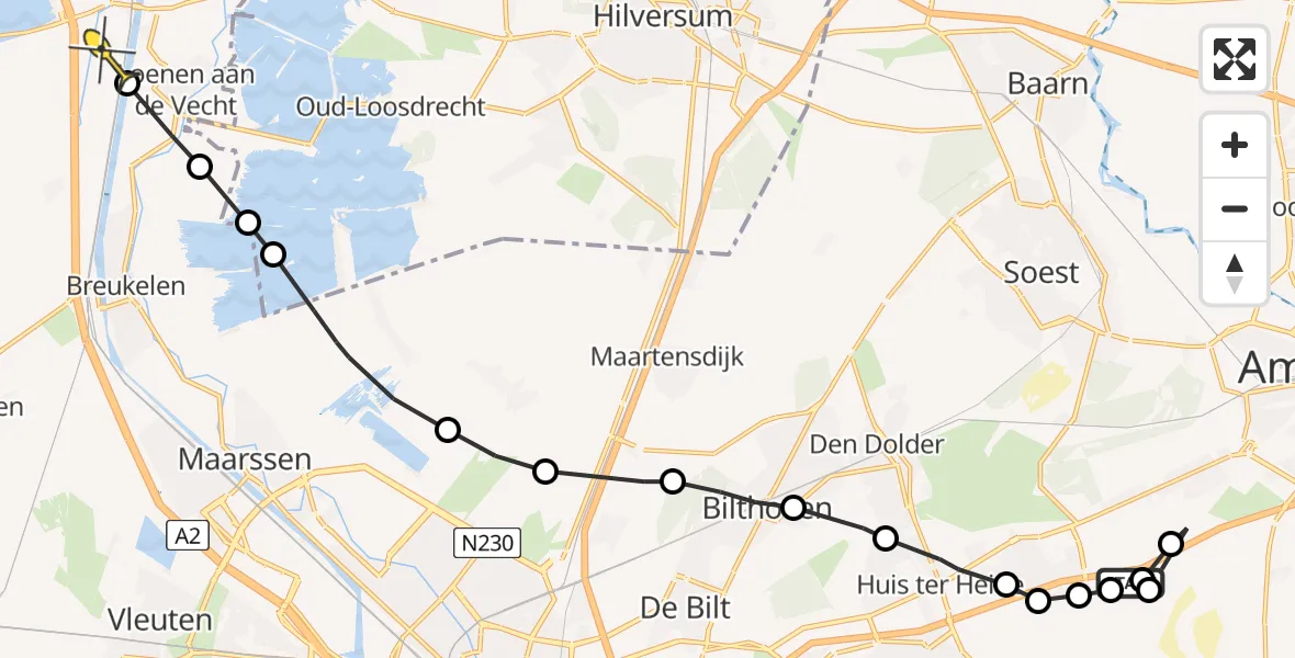 Routekaart van de vlucht: Politieheli naar Loenersloot