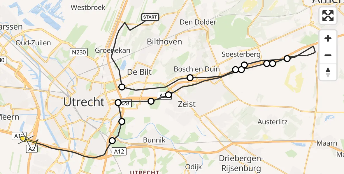 Routekaart van de vlucht: Politieheli naar Utrecht