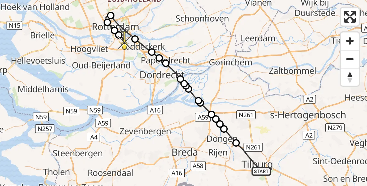 Routekaart van de vlucht: Lifeliner 2 naar Rotterdam