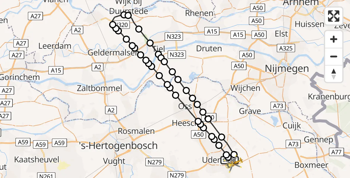Vluchtroute Traumahelikopter Vliegbasis Volkel - Vliegbasis Volkel, 15 december 2022, 14:17
