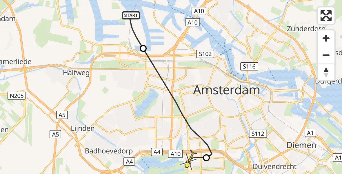 Routekaart van de vlucht: Lifeliner 1 naar VU Medisch Centrum Amsterdam