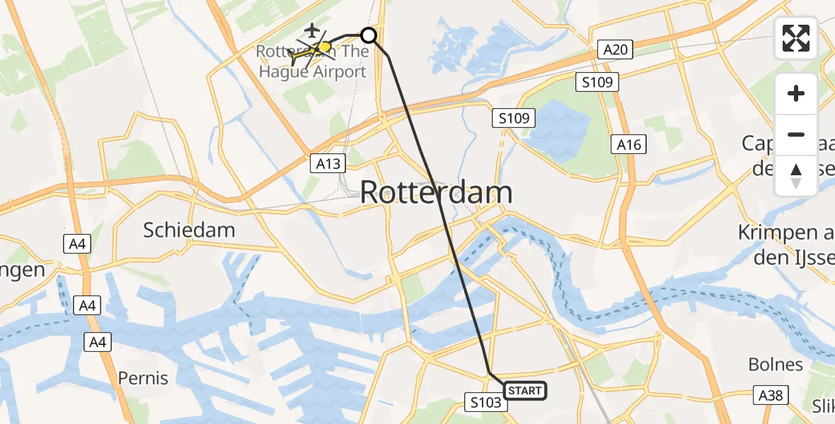 Routekaart van de vlucht: Lifeliner 2 naar Rotterdam The Hague Airport