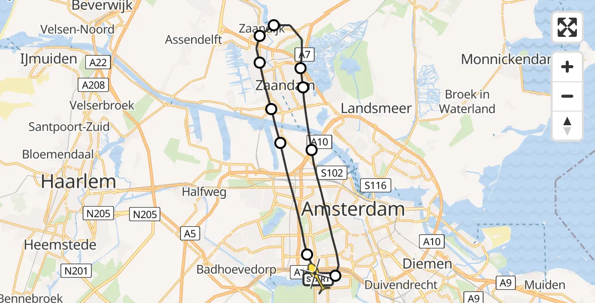 Routekaart van de vlucht: Lifeliner 1 naar VU Medisch Centrum Amsterdam