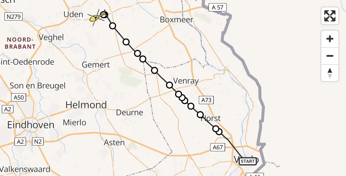 Routekaart van de vlucht: Lifeliner 3 naar Vliegbasis Volkel