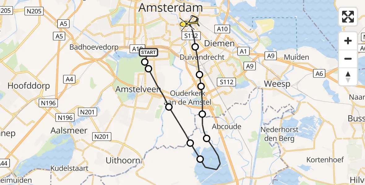 Routekaart van de vlucht: Lifeliner 1 naar Amsterdam