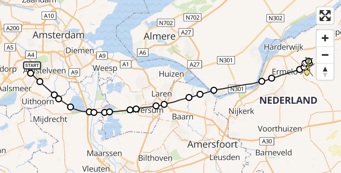 Routekaart van de vlucht: Politieheli naar Ermelo