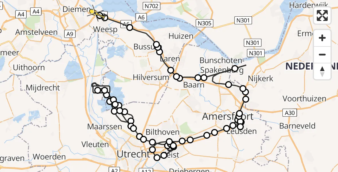 Routekaart van de vlucht: Politieheli naar Muiden