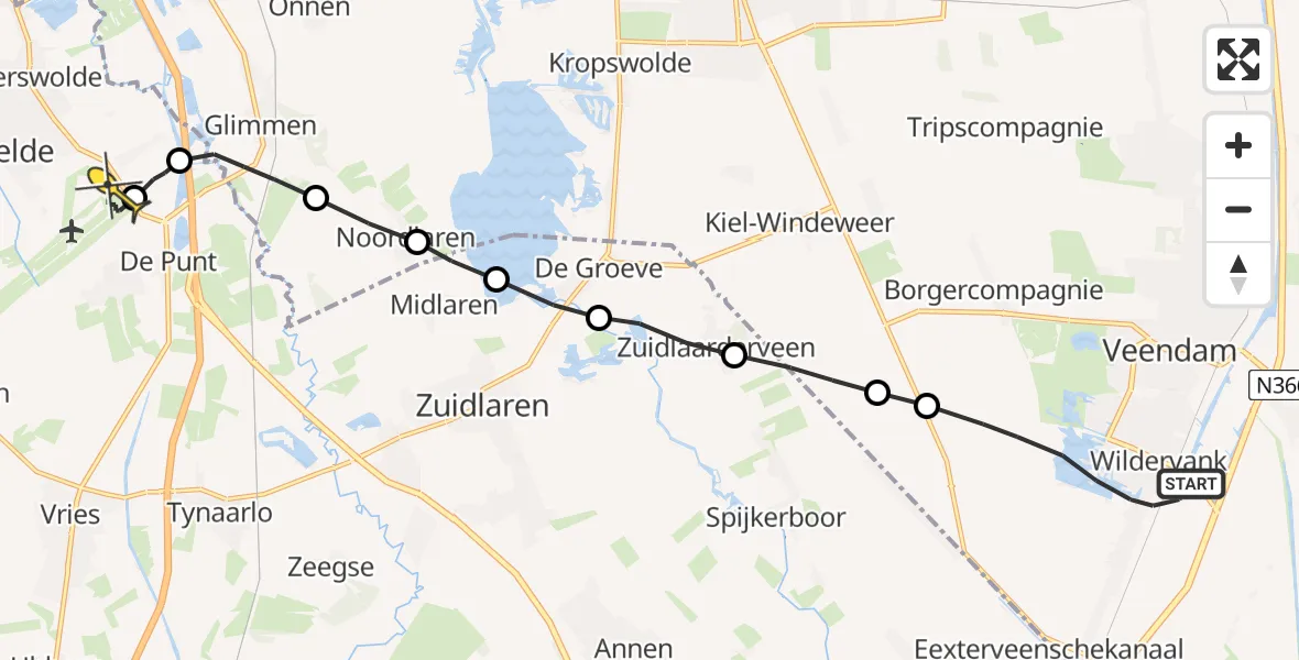 Routekaart van de vlucht: Lifeliner 4 naar Groningen Airport Eelde