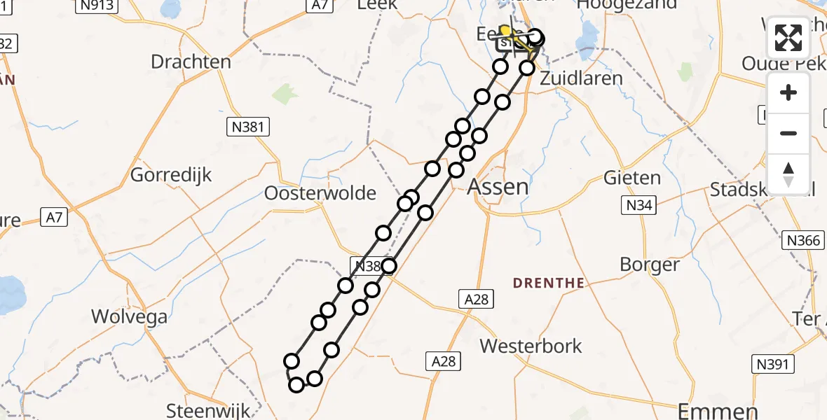 Routekaart van de vlucht: Lifeliner 4 naar Groningen Airport Eelde